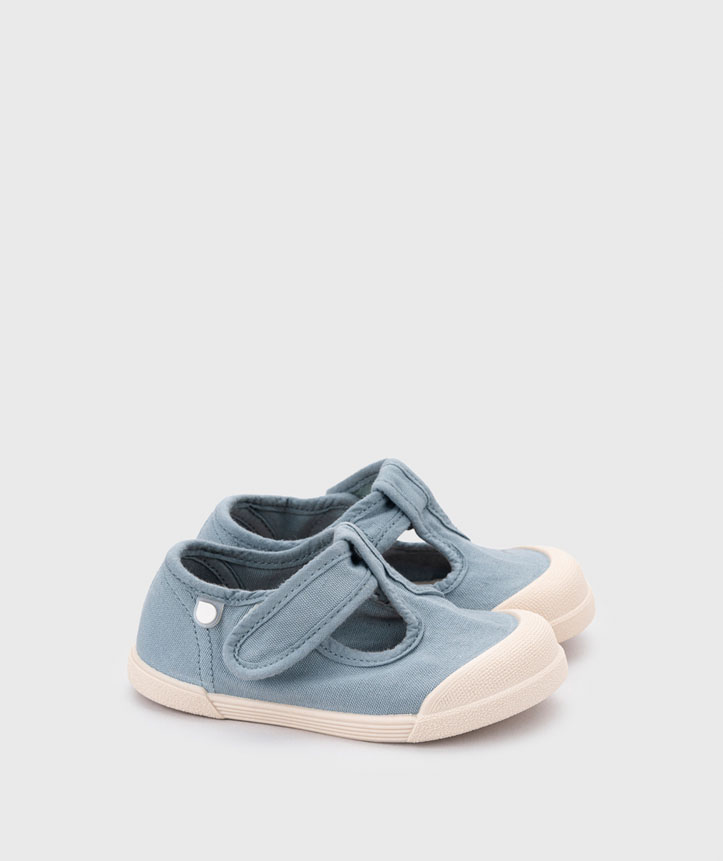 Cienta Shoes Girls T-Strap - Gingham - Light Blue